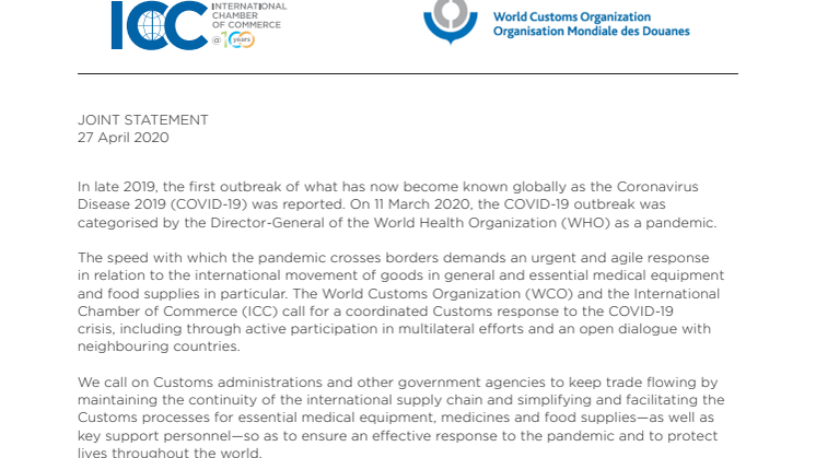ICC-WCO Joint Statement in response to Covid-19