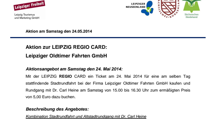 Aktionsangebot Leipziger Oldtimer Fahrten GmbH 24.05.2014