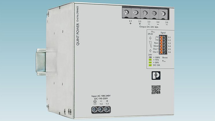 De nye Quint Power-strømforsyningene med 40 A utgangsstrøm fra Phoenix Contact er de sterkeste strømforsyningene på markedet.