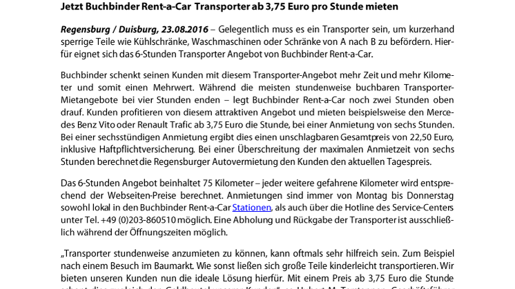 Jetzt Buchbinder Rent-a-Car Transporter ab 3,75 Euro pro Stunde mieten