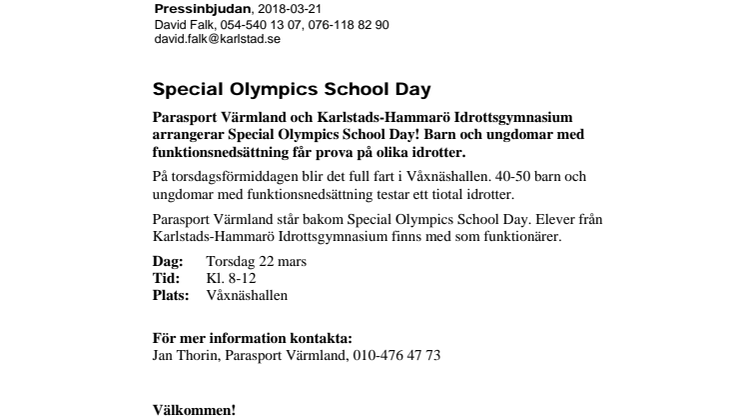 Pressinbjudan - Special Olympics School Day
