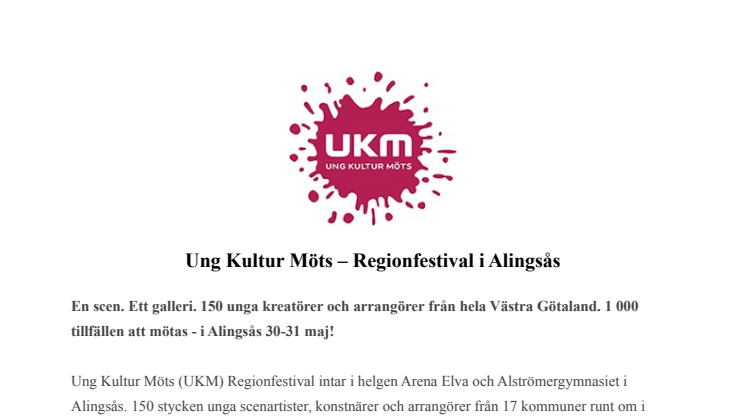 Ung Kultur Möts – Regionfestival i Alingsås 30-31 maj