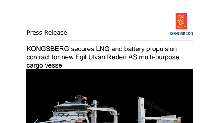 KONGSBERG secures LNG and battery propulsion contract for new Egil Ulvan Rederi AS multi-purpose cargo vessel