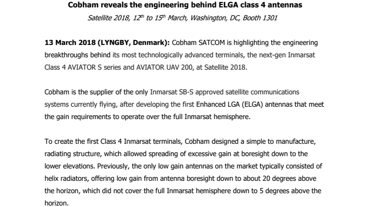 Cobham reveals the engineering behind ELGA class 4 antennas