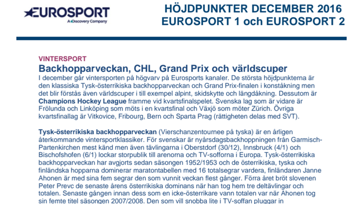 Eurosports höjdpunkter i december - dokument