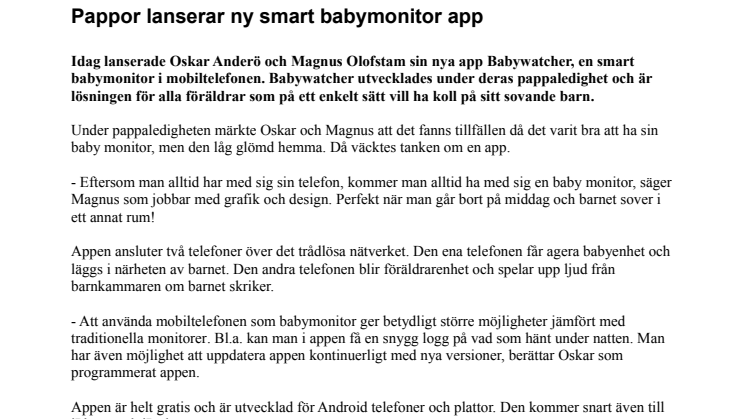 Pappor lanserar ny smart babymonitor app