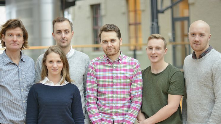 Personerna bakom Equilab (från vänster) Per Ericsson, Therese von Hackwitz, Adam Torkelsson, Emil Rinaldo, Tim Johansson och Simon Bengtsson.
