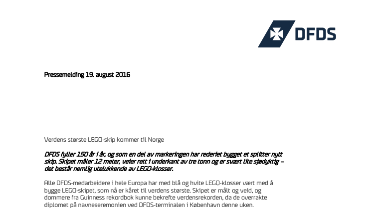 Verdens største LEGO-skip kommer til Oslo