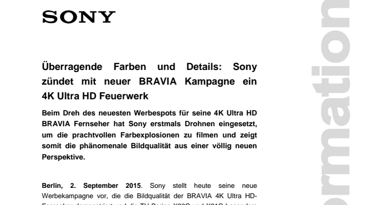 Überragende Farben und Details: Sony zündet mit neuer BRAVIA Kampagne ein  4K Ultra HD Feuerwerk