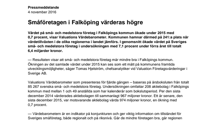 Värdebarometern 2015 Falköpings kommun
