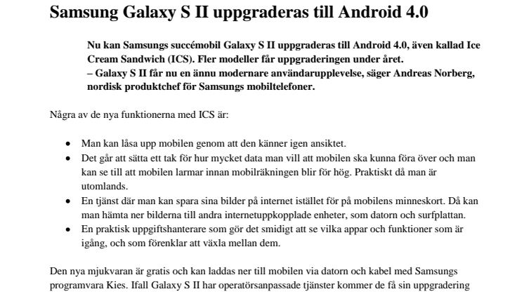 Succémobil i ny kostym: Samsung Galaxy S II uppgraderas till Android 4.0