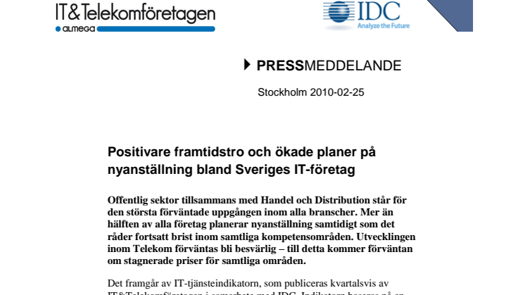Positivare framtidstro och ökade planer på nyanställning bland Sveriges IT-företag