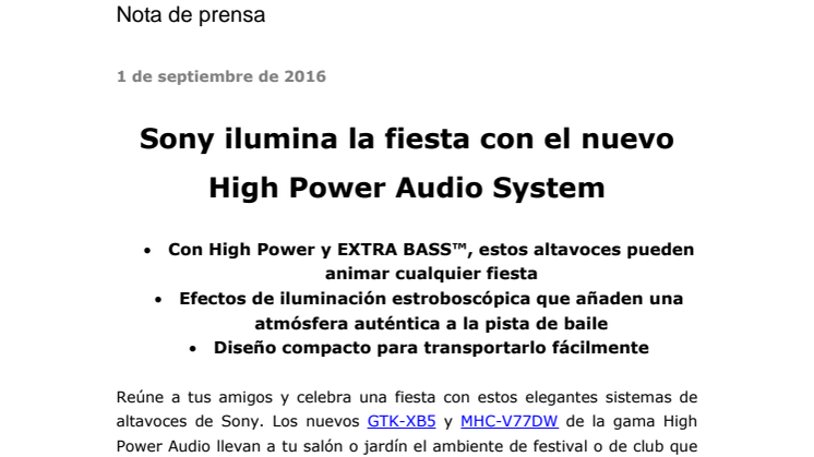 Sony ilumina la fiesta con el nuevo High Power Audio System