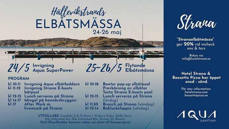 Programmet för Elbåtsmässan vid Strana Hotell o Marina i Hälleviksstrand