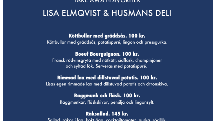 Take away-favoriter Lisa Elmqvist och Husmans Deli