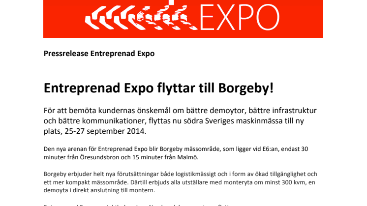 Entreprenad Expo flyttar till Borgeby!