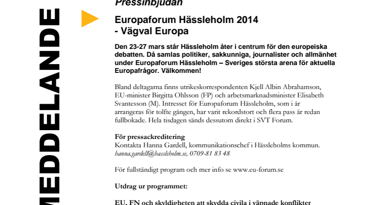 Pressinbjudan: Europaforum Hässleholm 2014 - vägval Europa