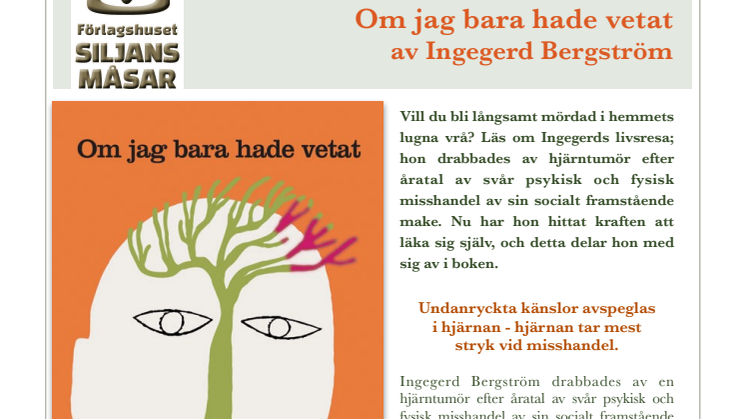 Boksläpp; "Om jag bara hade vetat" av Ingegerd Bergström m fri artikel mm