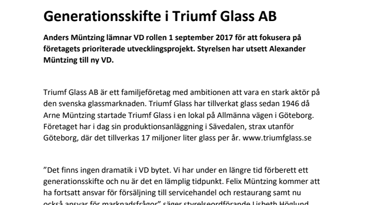 Generationsskifte i Triumf Glass AB