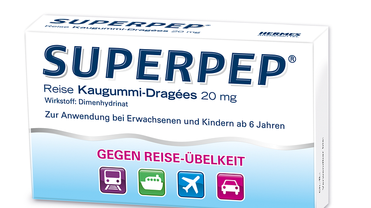 Packungsabbildung Superpep Reise Kaugummi-Dragées 20 mg
