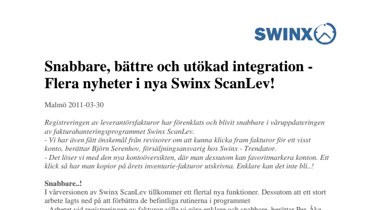 Snabbare, bättre och utökad integration -  Flera nyheter i nya Swinx ScanLev!