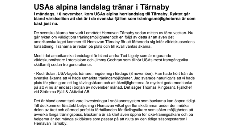 USAs alpina landslag tränar i Tärnaby 