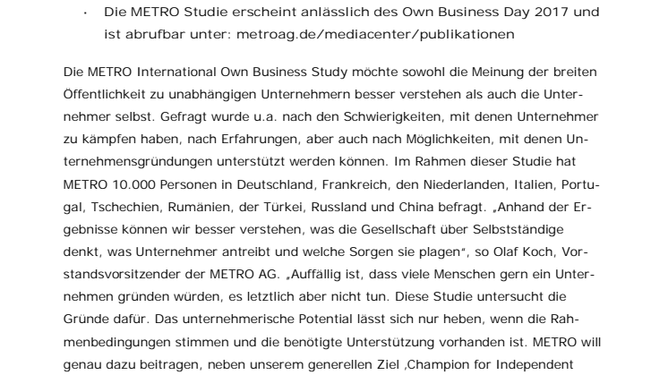 METRO veröffentlicht internationale Studie zu selbstständigen Unternehmen