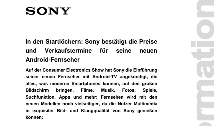 In den Startlöchern: Sony bestätigt die Preise und Verkaufstermine für seine neuen Android-Fernseher