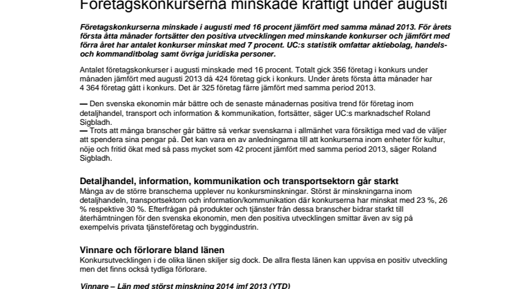 Företagskonkurserna minskade kraftigt under augusti 