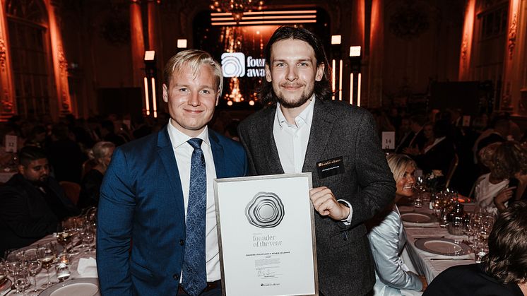 The Silver winners of the Young Founder of the Year, Johannes Salmisaari and Henrik Helenius, founders of Droppe, were awarded for their mission to bring the industrial community into the digital era at the Founders Awards Gala on September 20, 2023.