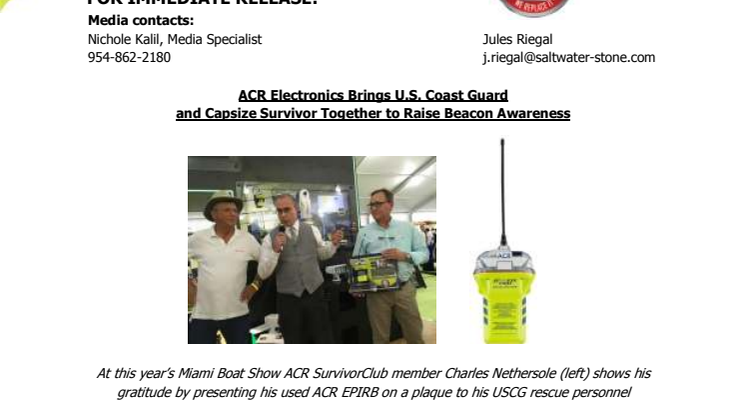 ACR Electronics Brings U.S. Coast Guard and Capsize Survivor Together to Raise Beacon Awareness