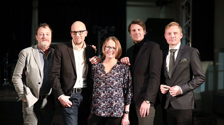 F.v.: Bent Sørensen (Danmark), Antti Auvinen (Finland), Þórunn Gréta Sigurðardóttir (Island), Martin Jonsson Tibblin (Sverige) og president i NKR Jørgen Karlstrøm (Norge). Foto: Maarit Kytöharju.