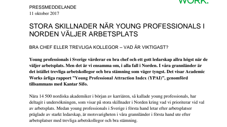 Stora skillnader när young professionals i Norden väljer arbetsplats