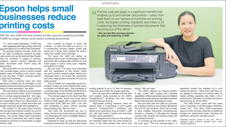 Epson helps small businesses reduce printing costs