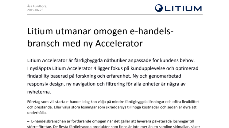 Litium utmanar omogen e-handelsbransch med ny Accelerator