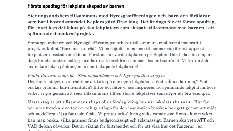 Första spadtag för lekplats skapad av barnen