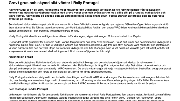 Grovt grus och skymd sikt väntar i Rally Portugal