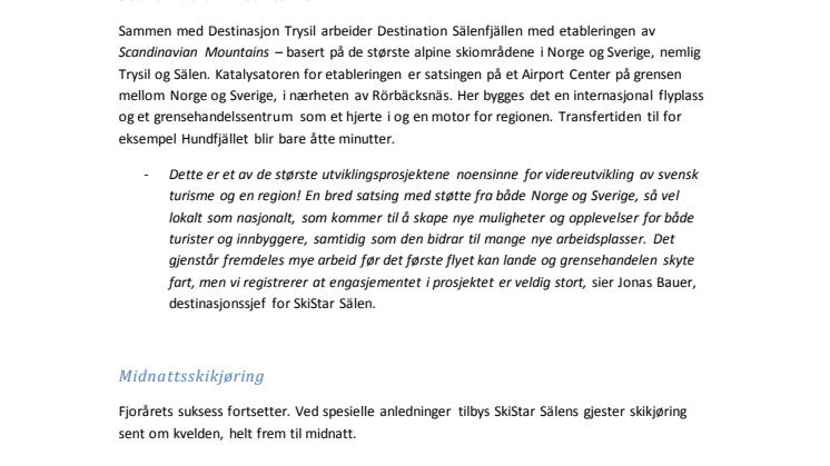 SkiStar Sälen: Nyheter 2014/2015