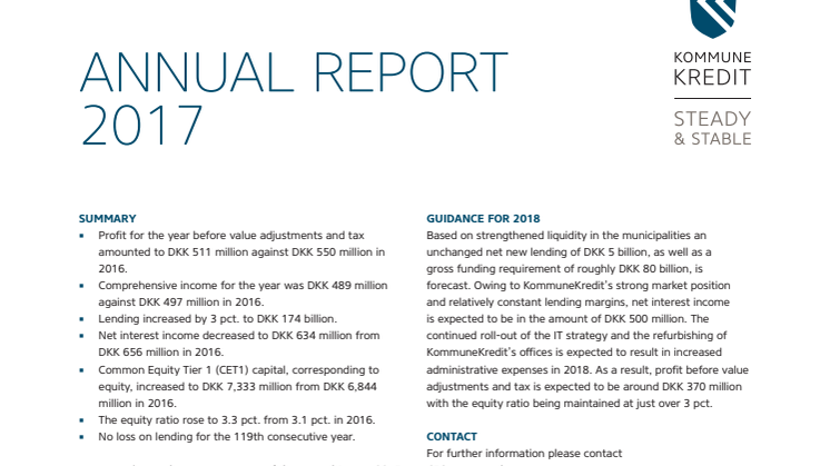 KommuneKredit announces Annual Report 2017