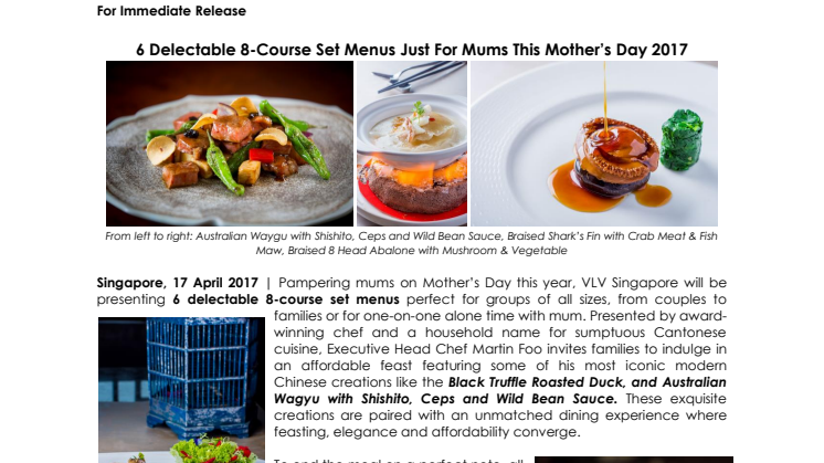 6 Delectable 8-Course Set Menus Just For Mums This Mother’s Day 2017
