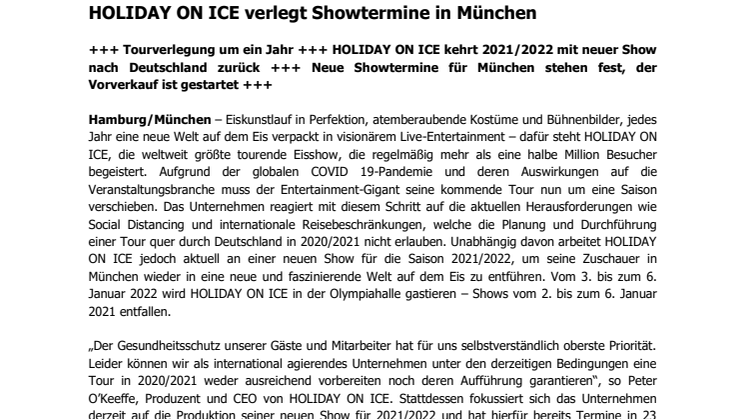 HOLIDAY ON ICE verlegt Showtermine in München