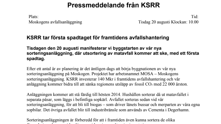 KSRR tar första spadtaget för framtidens avfallshantering