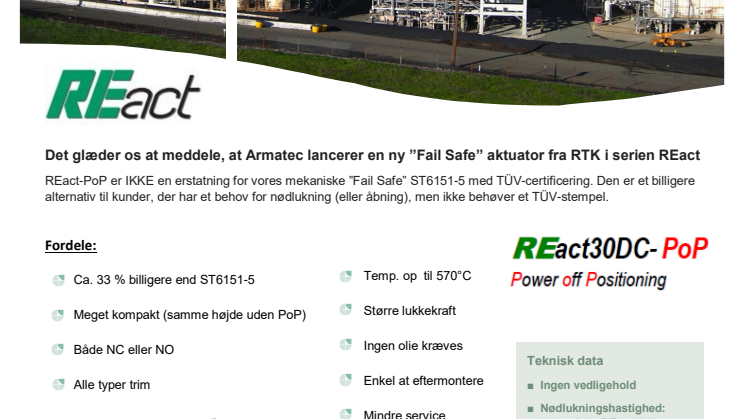 Armatec lancerer ny "Fail Safe"-aktuator fra RTK i serien REact
