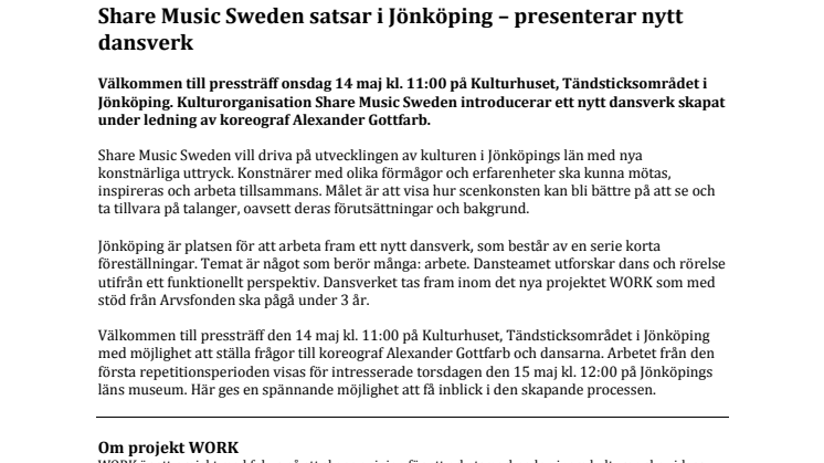 Share Music Sweden satsar i Jönköping – presenterar nytt dansverk 