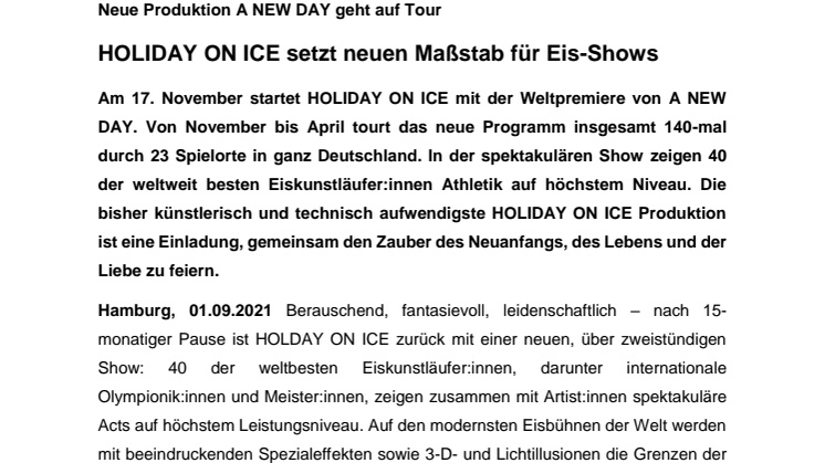 Pressemitteilung Holiday On Ice - A NEW DAY