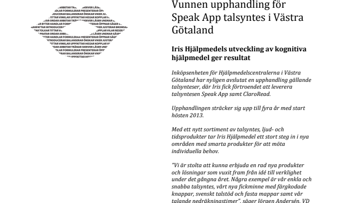 Iris Hjälpmedel: Vunnen upphandling för Speak App talsyntes i Västra Götaland