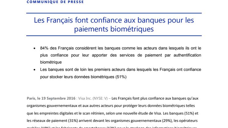Les Français font confiance aux banques pour les paiements biométriques