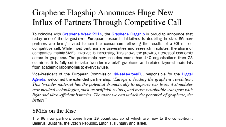 Huge New Influx of Graphene Flagship Partners