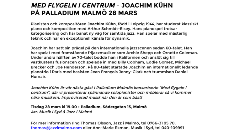 Med flygeln i centrum – Joachim Kühn på Palladium Malmö 28 mars