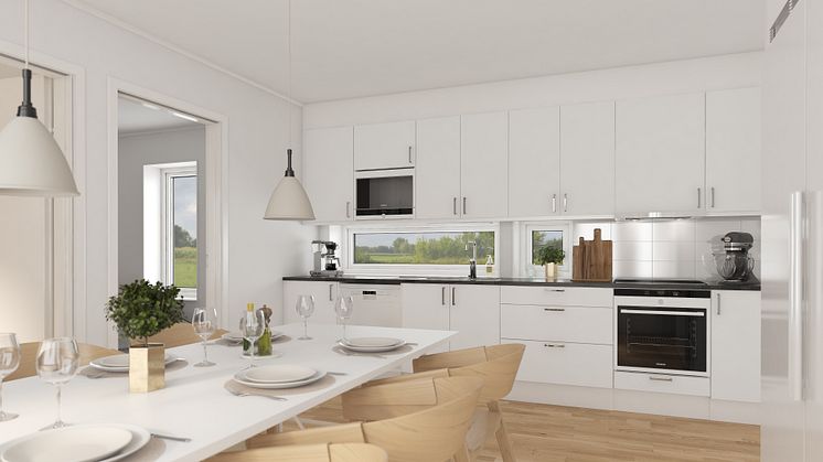 Brf Längtan - 3D-bild av kök och matplats